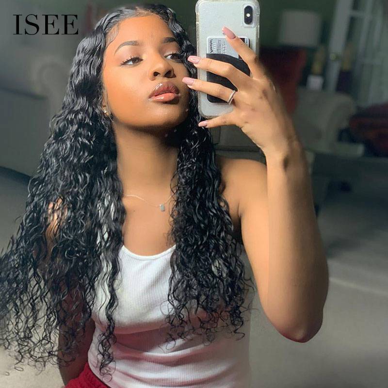 ISEE HAIR Water Wave Lace Front Wig,Pre Plucked Natural Hair Liner with  Baby Hair, 100% Human Virgin Hair Wigs