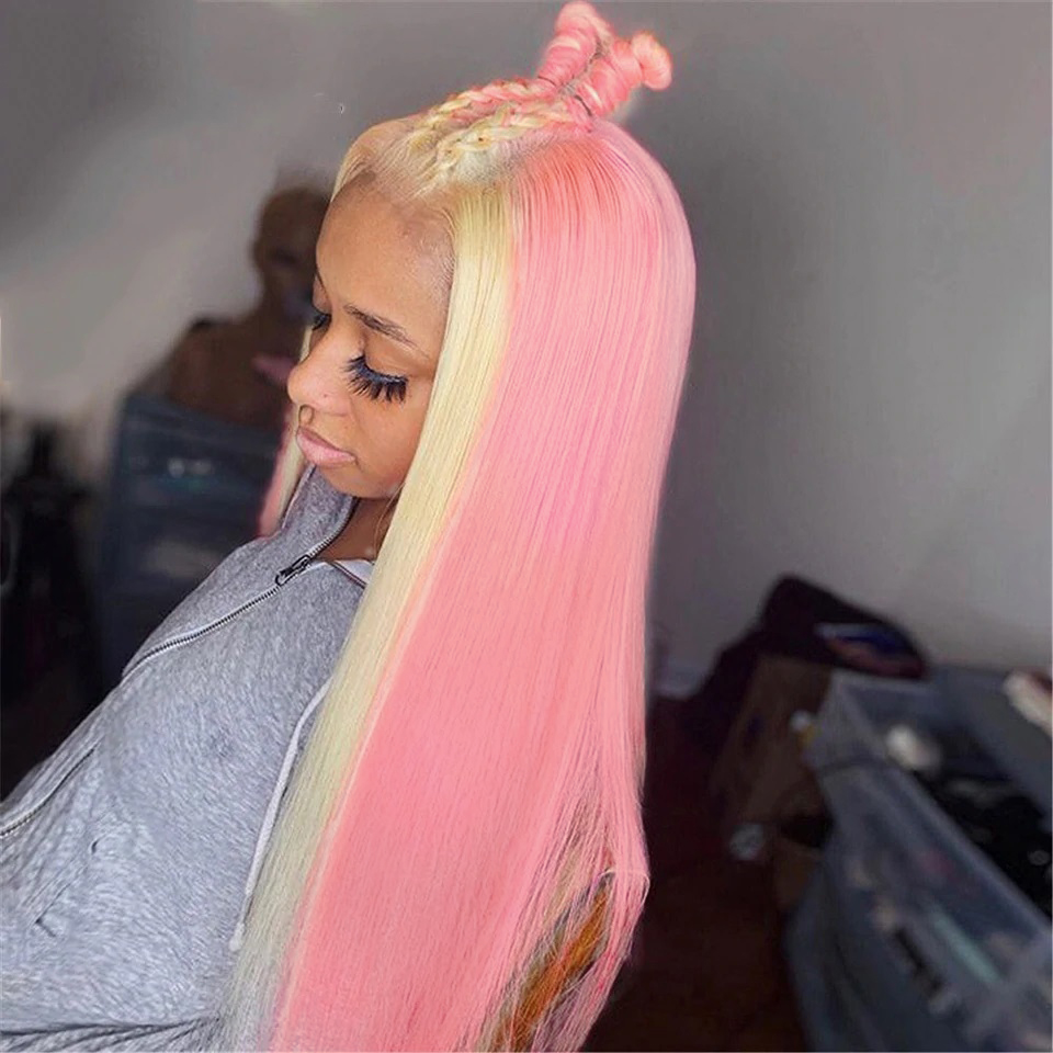 Pink & Blonde Skunk Stripe Color wig, Pre Plucked Natural Hairline. New  Arrival Pre-colored wig.Transparent Lace