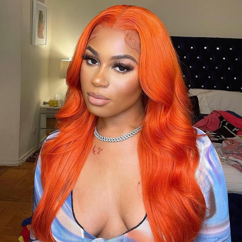 bright orange lace front wig