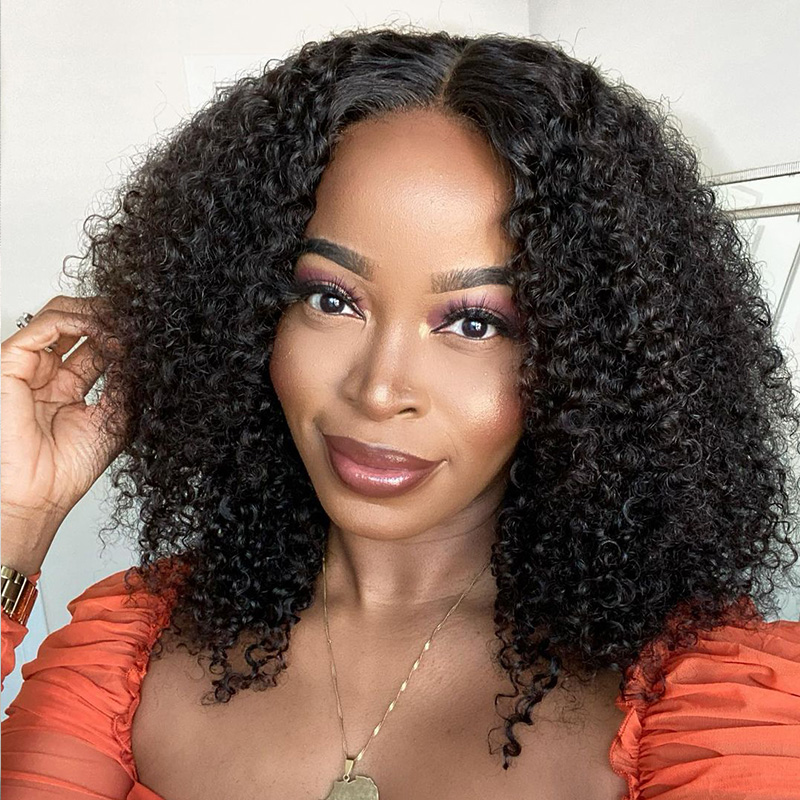 ISEE HAIR New Arrival Kinky Curly Lace Closure Wig Real Human Hair Glueless  Wigs