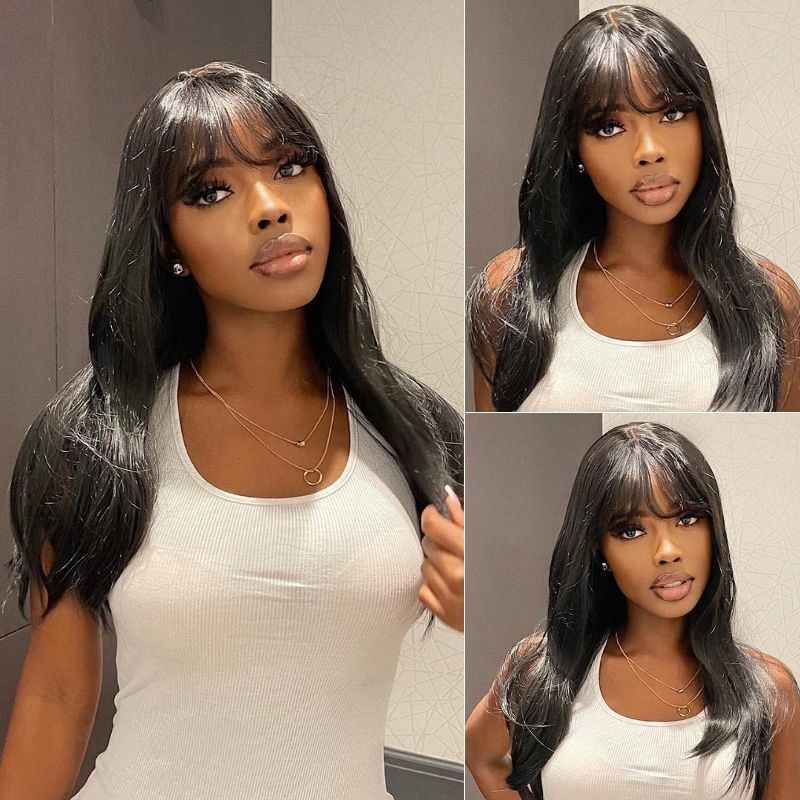 Tpart Straight Wig With Curtain Bangs Lace Wigs | ISEE HAIR