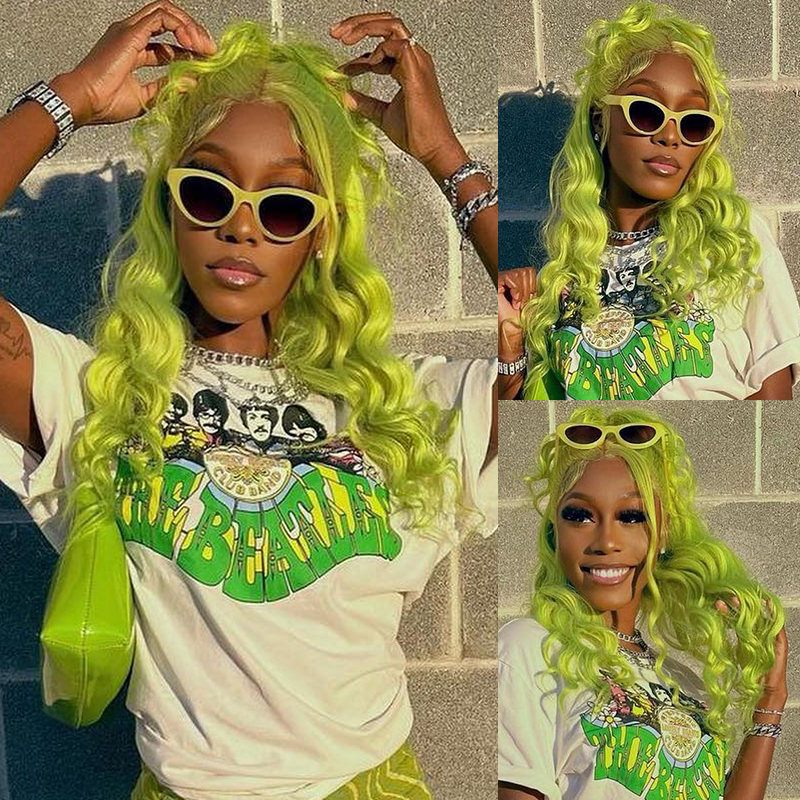 neon green lace front wig