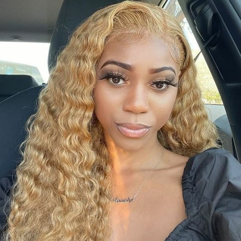 Lace Wig. Honey Blonde Sun Kissed Colored Wig in Trend. Pre Plucked Transparent Lace