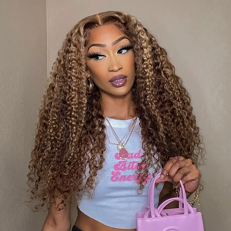 New arrival highlight kinky curly lace front wig, TL412 piano color in  trend. 13*4 lace wigs pre-plucked. Medium size cap.